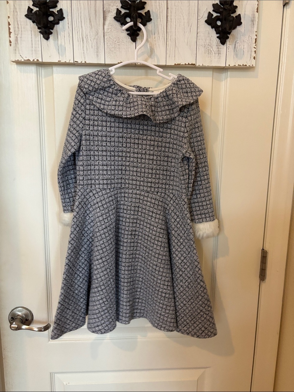 Janie and Jack Blue Knit Ruffle-Collar Dress with Faux Fur Cuffs